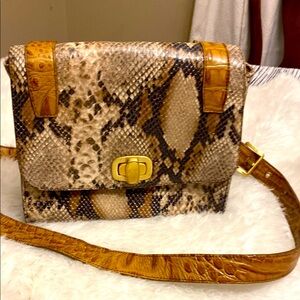 Brahmin snake print 9” crossbody w/gold tone-only callout on the gold closure